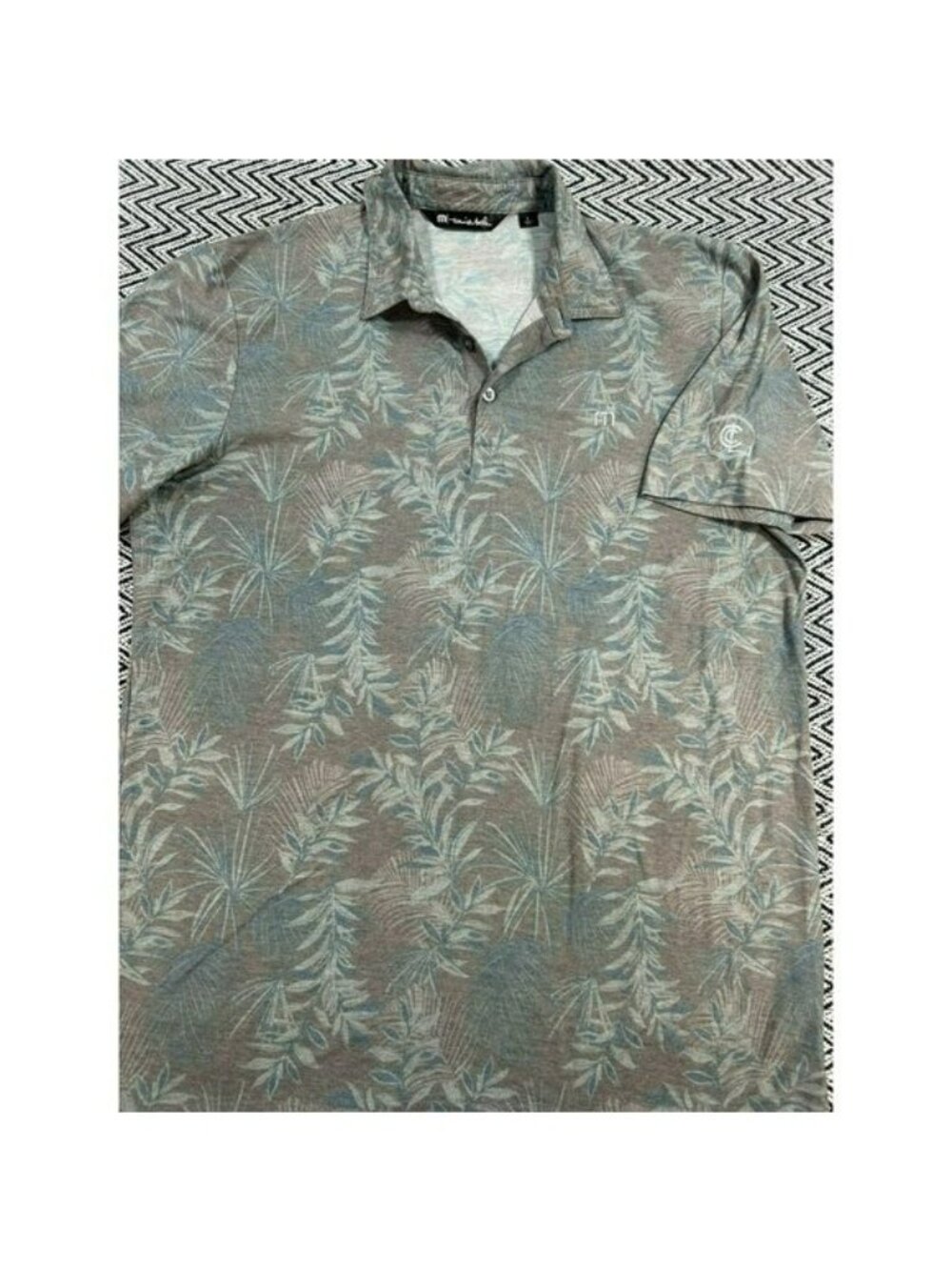 TravisMathew Men's L Blue & Beige Tropical Print Polo Shirt Travis Mathew Peru